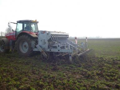 Drills for establishing spring wheat; power harrow combination drill, minimum tillage Vaderstad drill, Ecodyn direct drill