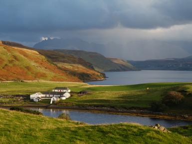 Gesto Farm & Cuillin range with storm, Isle of Skye